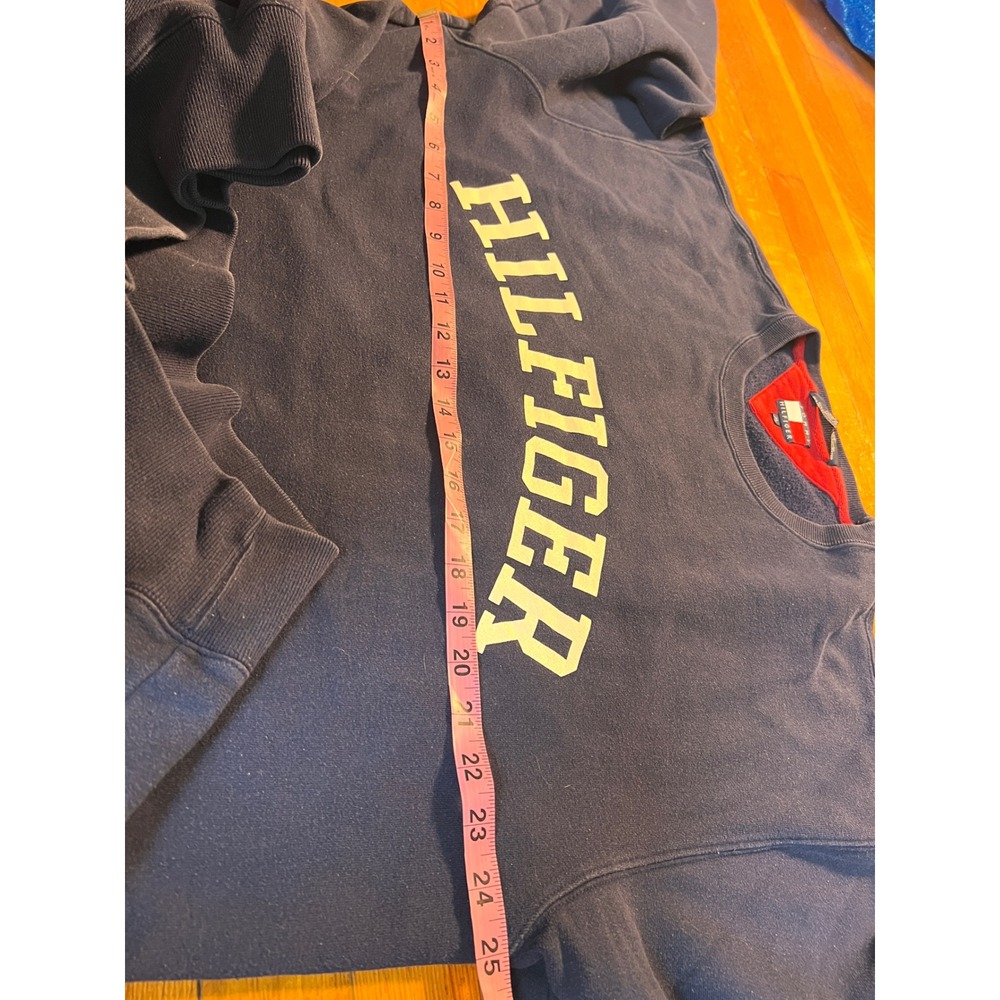 Vintage Tommy Hilfiger Navy Blue Arched Logo Crewneck Sweatshirt XL 90s Style - Picture 6 of 8